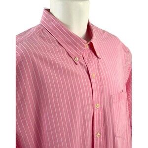 IZOD Men's Shirt XXL 2XL Pink White Stripe  Button Up Long Sleeve Cotton